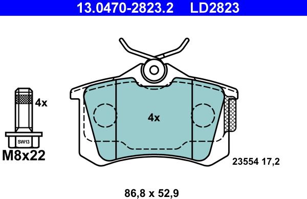 ATE 13.0470-2823.2 - Brake Pad Set, disc brake autospares.lv
