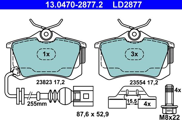 ATE 13.0470-2877.2 - Brake Pad Set, disc brake autospares.lv