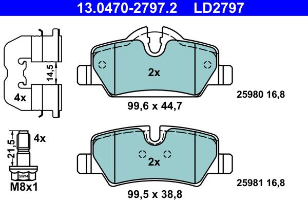 ATE 13.0470-2797.2 - Brake Pad Set, disc brake autospares.lv