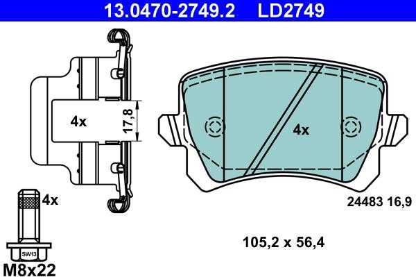 ATE 13.0470-2749.2 - Brake Pad Set, disc brake autospares.lv