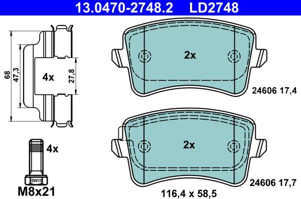 ATE 13.0470-2748.2 - Brake Pad Set, disc brake autospares.lv