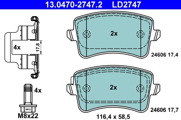 ATE 13.0470-2747.2 - Brake Pad Set, disc brake autospares.lv