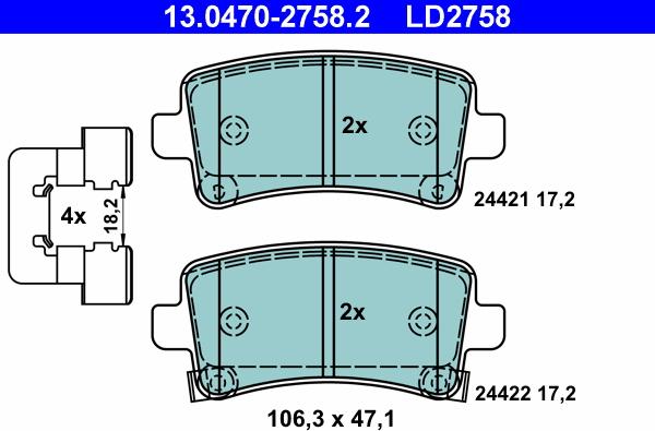 ATE 13.0470-2758.2 - Brake Pad Set, disc brake autospares.lv