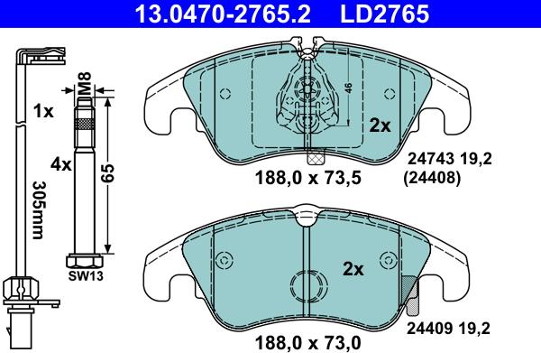 ATE 13.0470-2765.2 - Brake Pad Set, disc brake autospares.lv