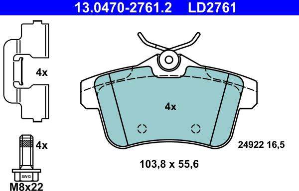 ATE 13.0470-2761.2 - Brake Pad Set, disc brake autospares.lv