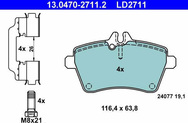 ATE 13.0470-2711.2 - Brake Pad Set, disc brake autospares.lv