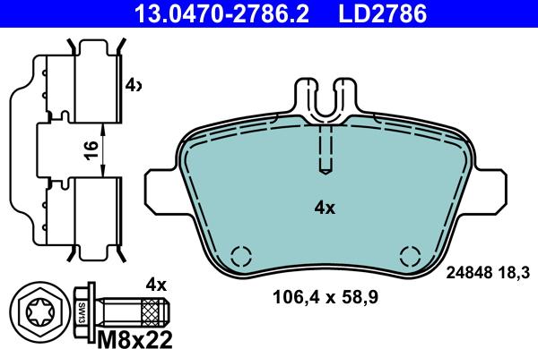 ATE 13.0470-2786.2 - Brake Pad Set, disc brake autospares.lv