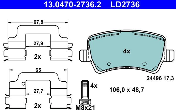 ATE 13.0470-2736.2 - Brake Pad Set, disc brake autospares.lv