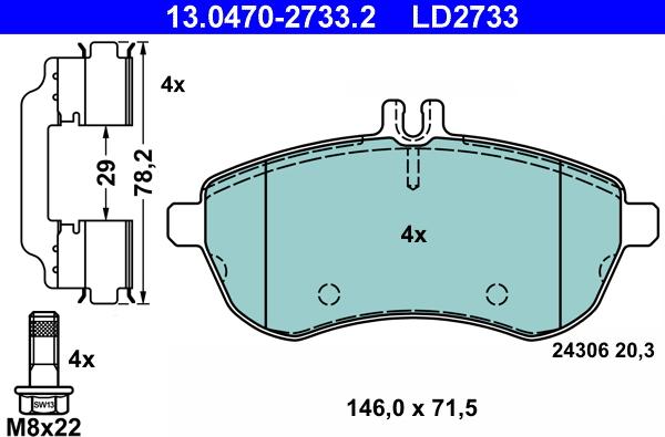 ATE 13.0470-2733.2 - Brake Pad Set, disc brake autospares.lv