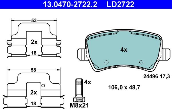 ATE 13.0470-2722.2 - Brake Pad Set, disc brake autospares.lv