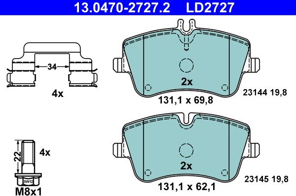 ATE 13.0470-2727.2 - Brake Pad Set, disc brake autospares.lv