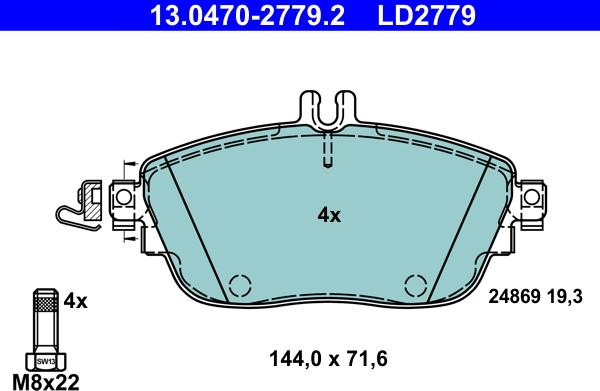 ATE 13.0470-2779.2 - Brake Pad Set, disc brake autospares.lv