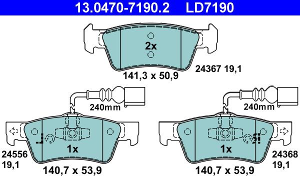 ATE 13.0470-7190.2 - Brake Pad Set, disc brake autospares.lv