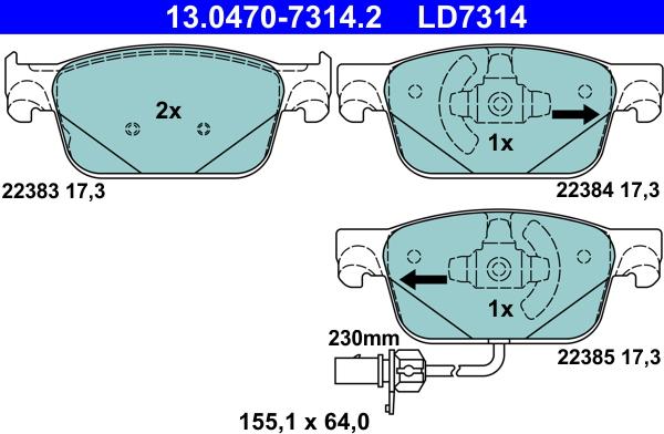 ATE 13.0470-7314.2 - Brake Pad Set, disc brake autospares.lv