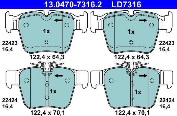 ATE 13.0470-7316.2 - Brake Pad Set, disc brake autospares.lv