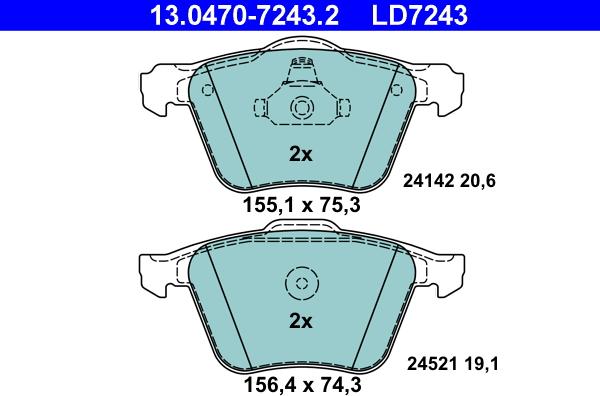 ATE 13.0470-7243.2 - Brake Pad Set, disc brake autospares.lv