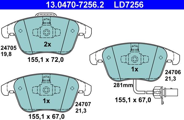 ATE 13.0470-7256.2 - Brake Pad Set, disc brake autospares.lv