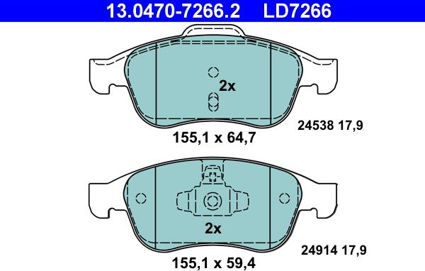 ATE 13.0470-7266.2 - Brake Pad Set, disc brake autospares.lv