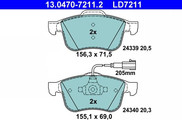 ATE 13.0470-7211.2 - Brake Pad Set, disc brake autospares.lv