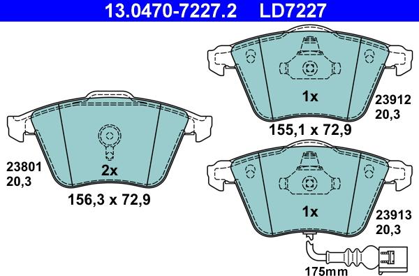 ATE 13.0470-7227.2 - Brake Pad Set, disc brake autospares.lv