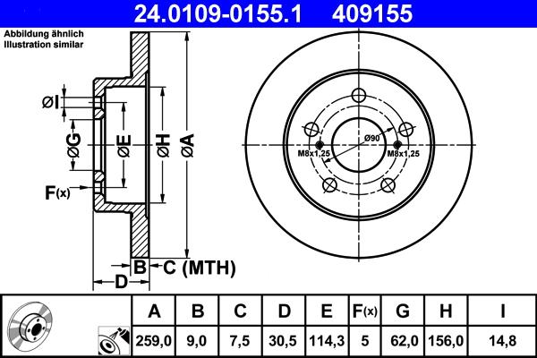 ATE 24.0109-0155.1 - Brake Disc autospares.lv