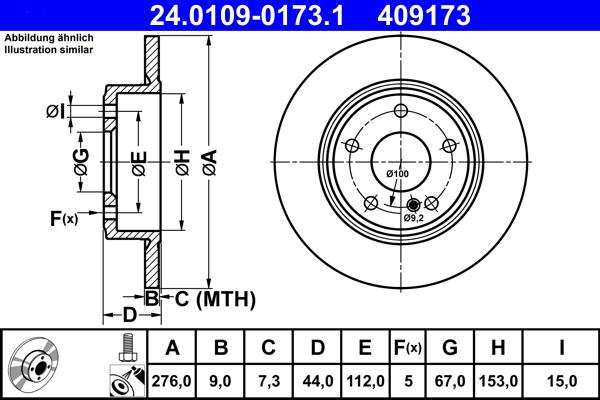 ATE 24.0109-0173.1 - Brake Disc autospares.lv