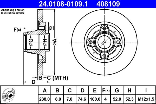 ATE 24.0108-0109.1 - Brake Disc autospares.lv