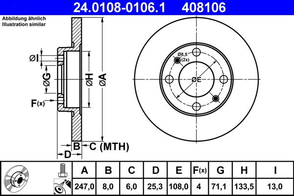 ATE 24.0108-0106.1 - Brake Disc autospares.lv