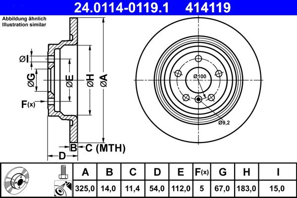 ATE 24.0114-0119.1 - Brake Disc autospares.lv