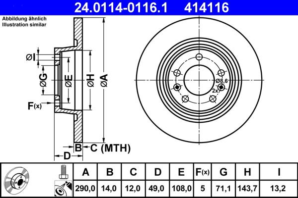 ATE 24.0114-0116.1 - Brake Disc autospares.lv