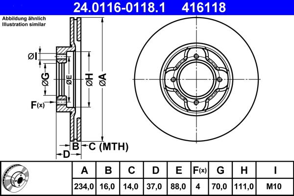 ATE 24.0116-0118.1 - Brake Disc autospares.lv