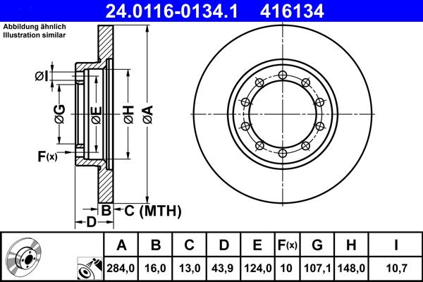 ATE 24.0116-0134.1 - Brake Disc autospares.lv