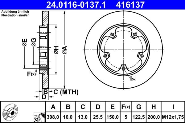 ATE 24.0116-0137.1 - Brake Disc autospares.lv