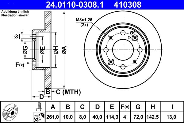 ATE 24.0110-0308.1 - Brake Disc autospares.lv