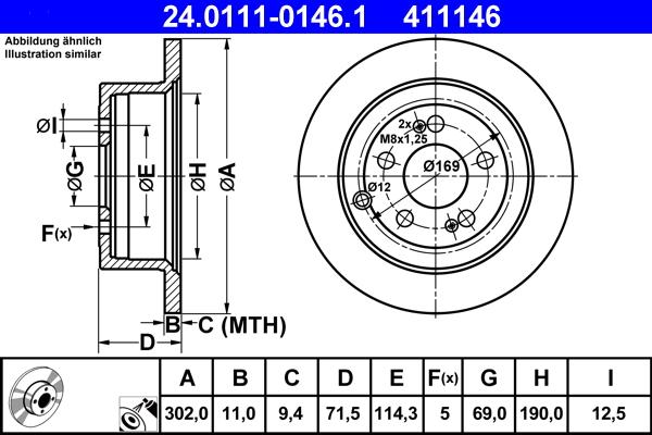 ATE 24.0111-0146.1 - Brake Disc autospares.lv