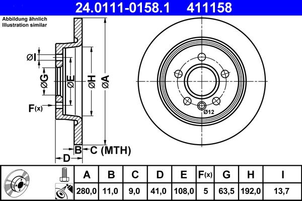 ATE 24.0111-0158.1 - Brake Disc autospares.lv