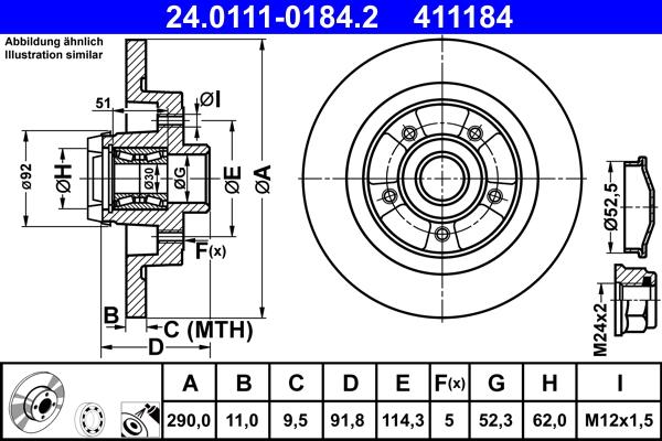 ATE 24.0111-0184.2 - Brake Disc autospares.lv