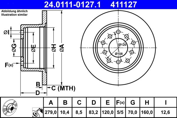 ATE 24.0111-0127.1 - Brake Disc autospares.lv