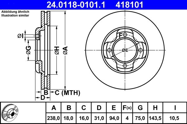 ATE 24.0118-0101.1 - Brake Disc autospares.lv