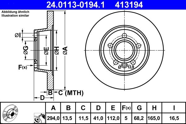 ATE 24.0113-0194.1 - Brake Disc autospares.lv