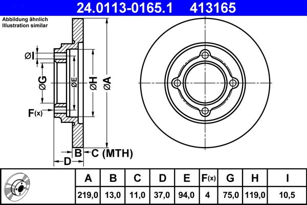 ATE 24.0113-0165.1 - Brake Disc autospares.lv