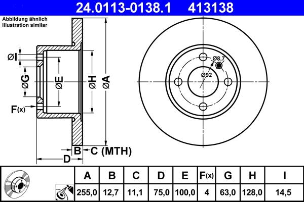 ATE 24.0113-0138.1 - Brake Disc autospares.lv