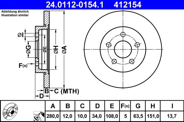 ATE 24.0112-0154.1 - Brake Disc autospares.lv