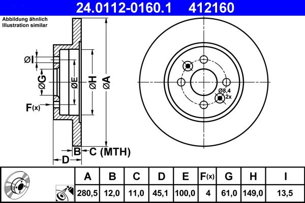 ATE 24.0112-0160.1 - Brake Disc autospares.lv