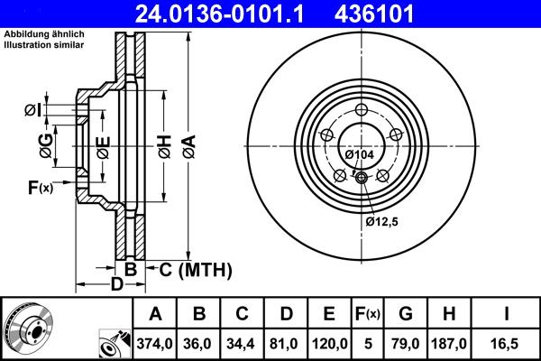 ATE 24.0136-0101.1 - Brake Disc autospares.lv