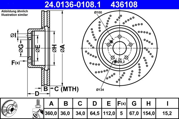 ATE 24.0136-0108.1 - Brake Disc autospares.lv