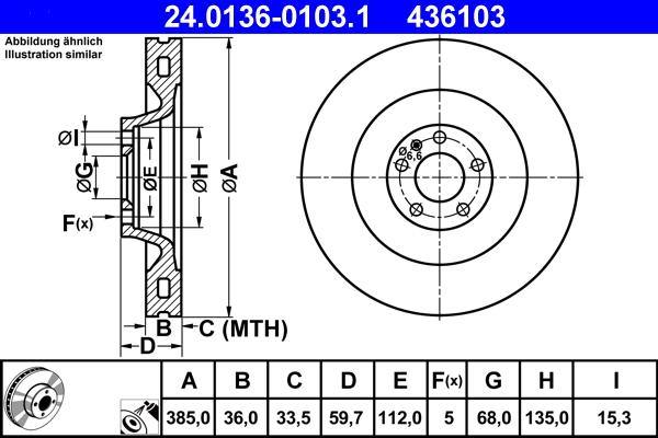 ATE 24.0136-0103.1 - Brake Disc autospares.lv