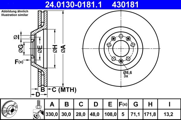 ATE 24.0130-0181.1 - Brake Disc autospares.lv