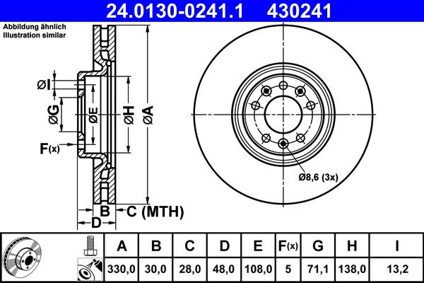 ATE 24.0130-0241.1 - Brake Disc autospares.lv