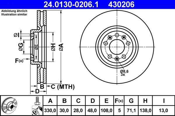 ATE 24.0130-0206.1 - Brake Disc autospares.lv